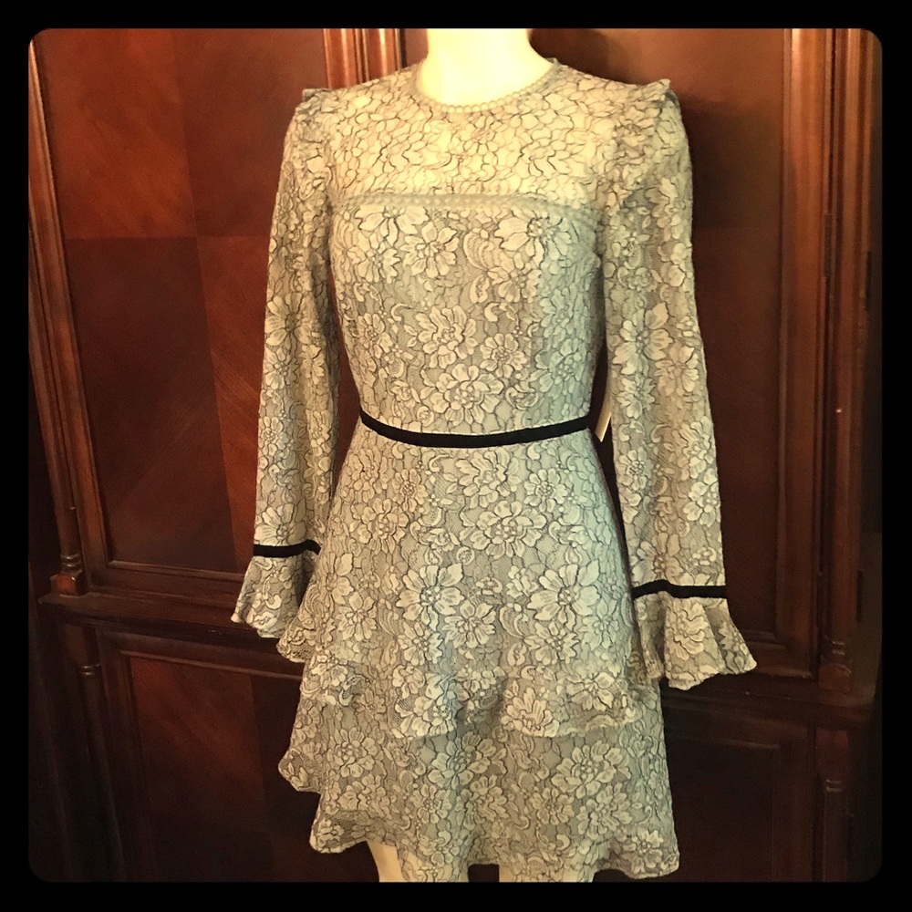 π Aakaa Blueish Grey Lace Flower Design Dress-Sm - Picture 1 of 8
